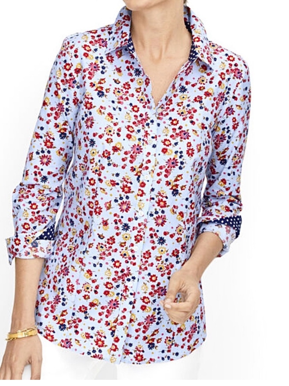 Talbots Cotton Poplin Perfect Shirt Women’s Size 24W Fall Floral Print Button Up